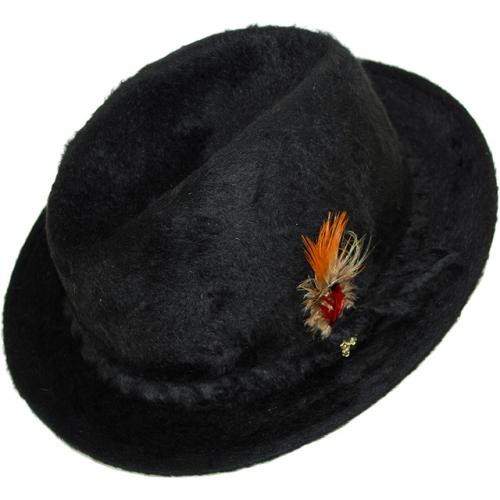 Dobbs Black "Modena" Beaver Fur Hat With Braided Hat Band And Feather